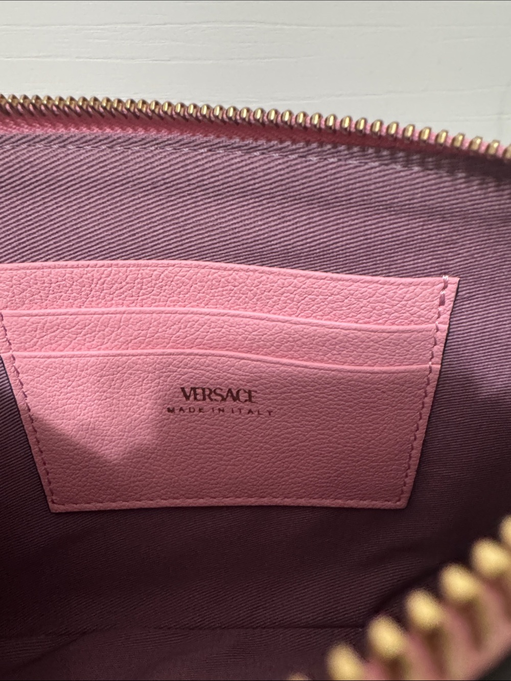 Versace Pink Leather Wristlet Pouch NEW with Dustbag and cards - Picture 4 of 6